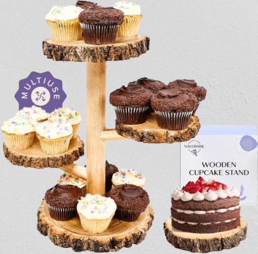 Soporte de madera para pasteles con decoracion escalonada