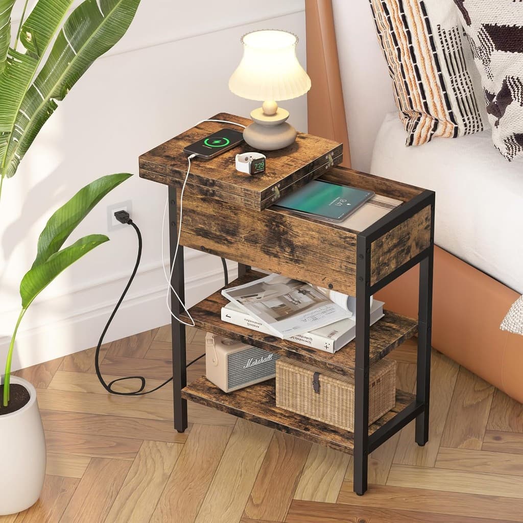 Mesa auxiliar con estacion de carga abatible con puertos USB