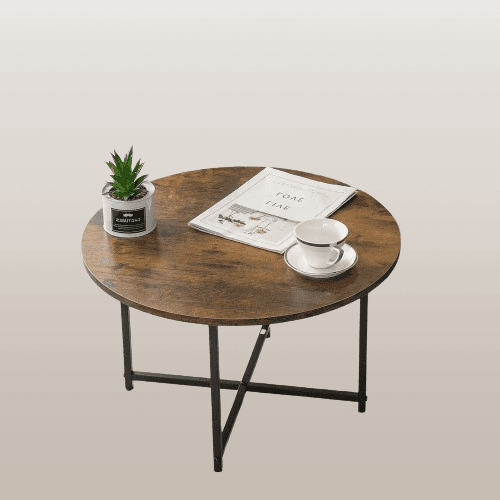 Mesa auxiliar redonda con parte superior de madera rustica