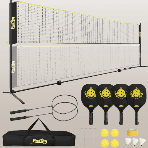 Juego de pickleball con red palas y raquetas