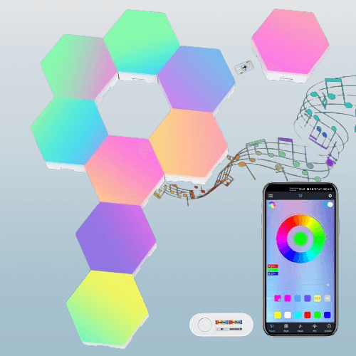 Luces hexagonales para pared con control inteligente.