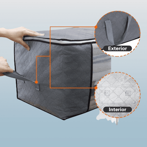Paquete de 5 bolsas de almacenamiento de ropa color gris.